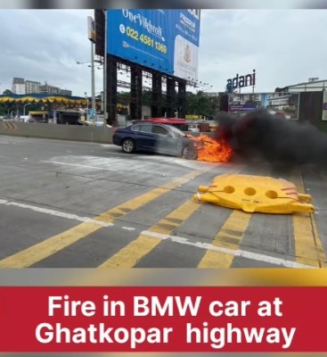 Fire In BMW Car At Ghatkopar Highway