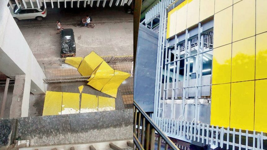 Metro Station ka Galss panel girne se Autorickshaw hua damage No injurey reported at Mandapeshwar Metro station Borivali