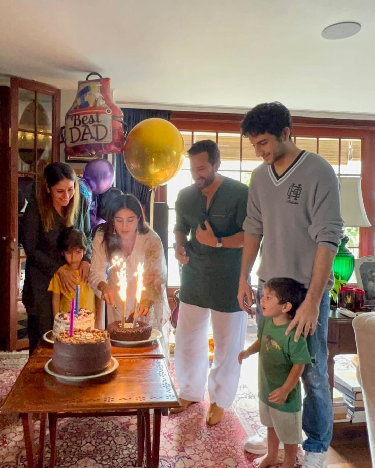 Saif Ali Khan Ke Birthday Par Sara Ali Khan Ne Likha Happy Birthday Abba Saath Hi Apni Family Ke Saath Milkar Cake Kata