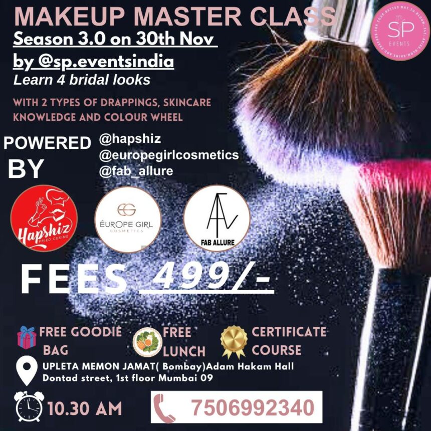 @Speventsindia Present Makeup Master Class On 30th Nov Fees 499
