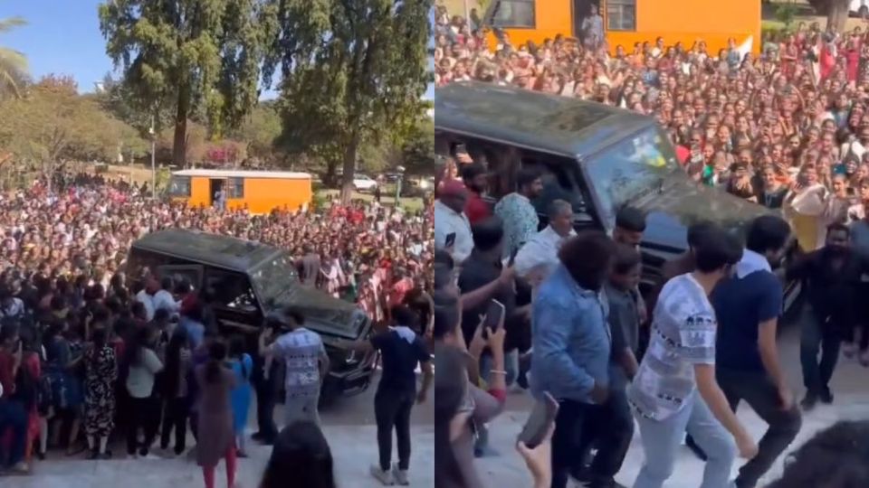Dulquer Salmaan Gets Mobbed By Hundreds Of Fans At Lucky Baskhar Sets In Hyderabad