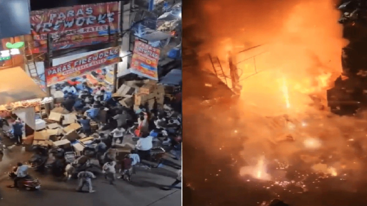 Phatake ki Shop me lagi aag, Shop ke pass park 7 se 8 gaadiyan jallar khaak hui at Hyderabad, Live Video viral hua