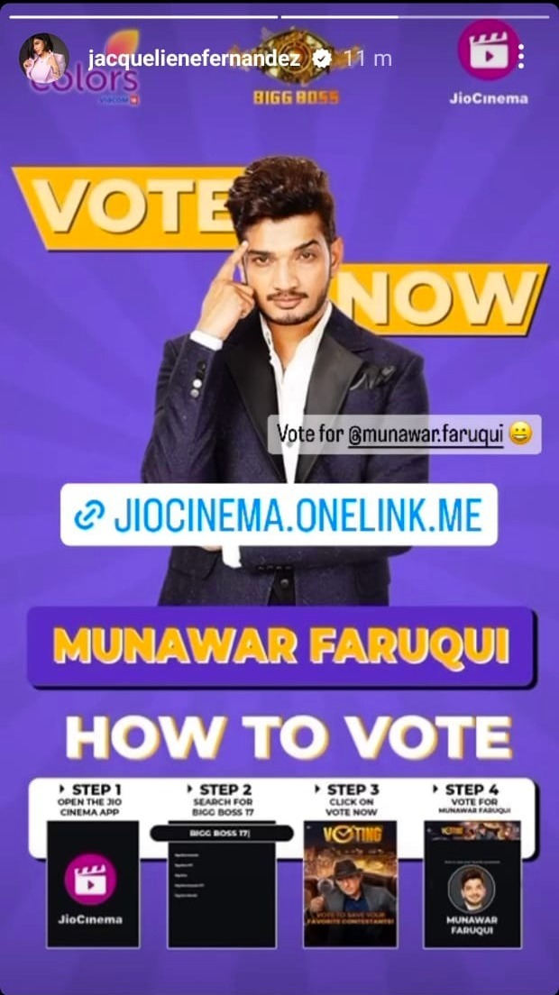 Jacqueline FernandezCome To Support Munawar Faruqui, Vote For Munawar Faruqui