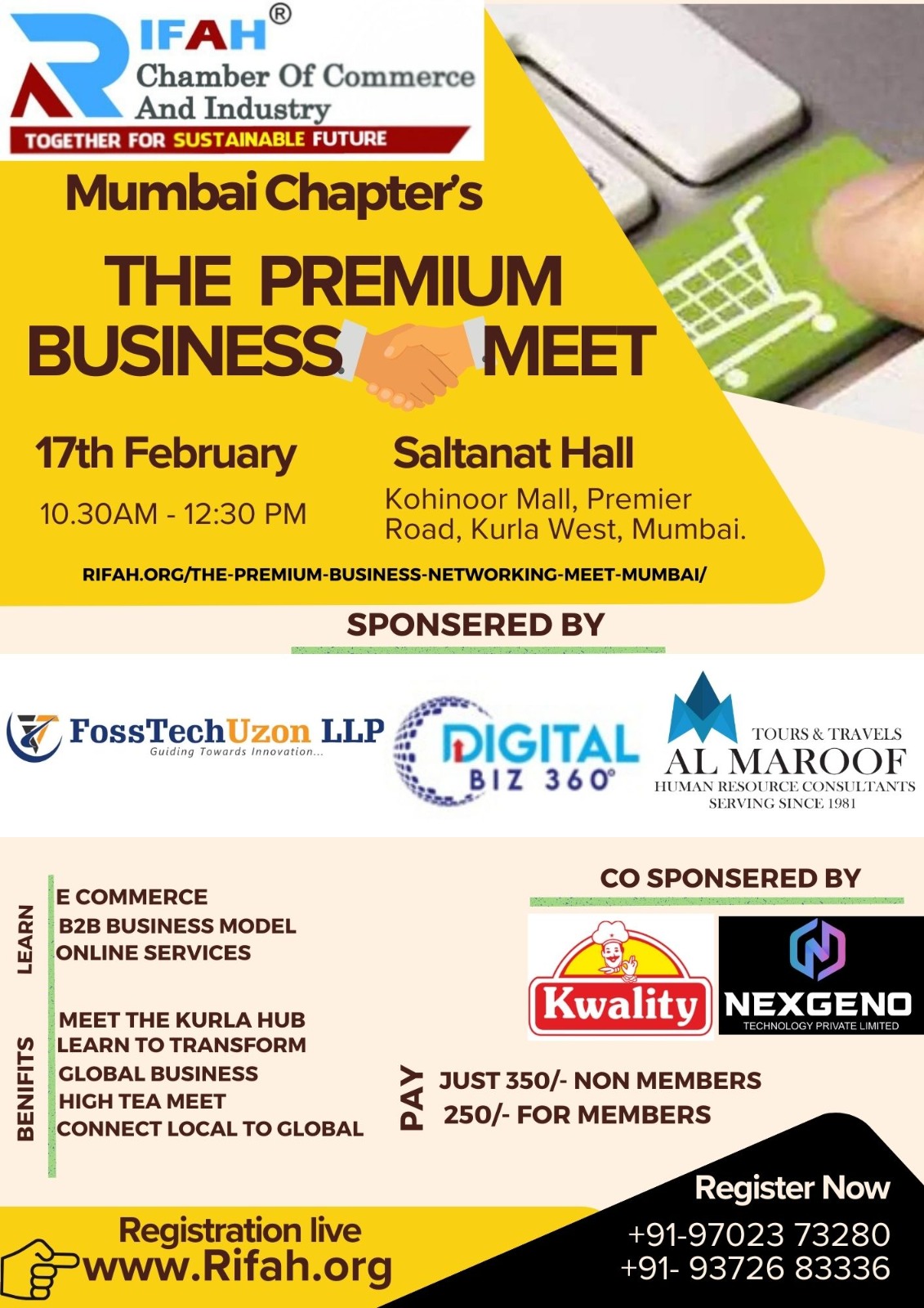 You’re cordially invited To The Premium Business Meet Organized By Rifah Chamber Of Commerce And Industry, Mumbai Chapter! 