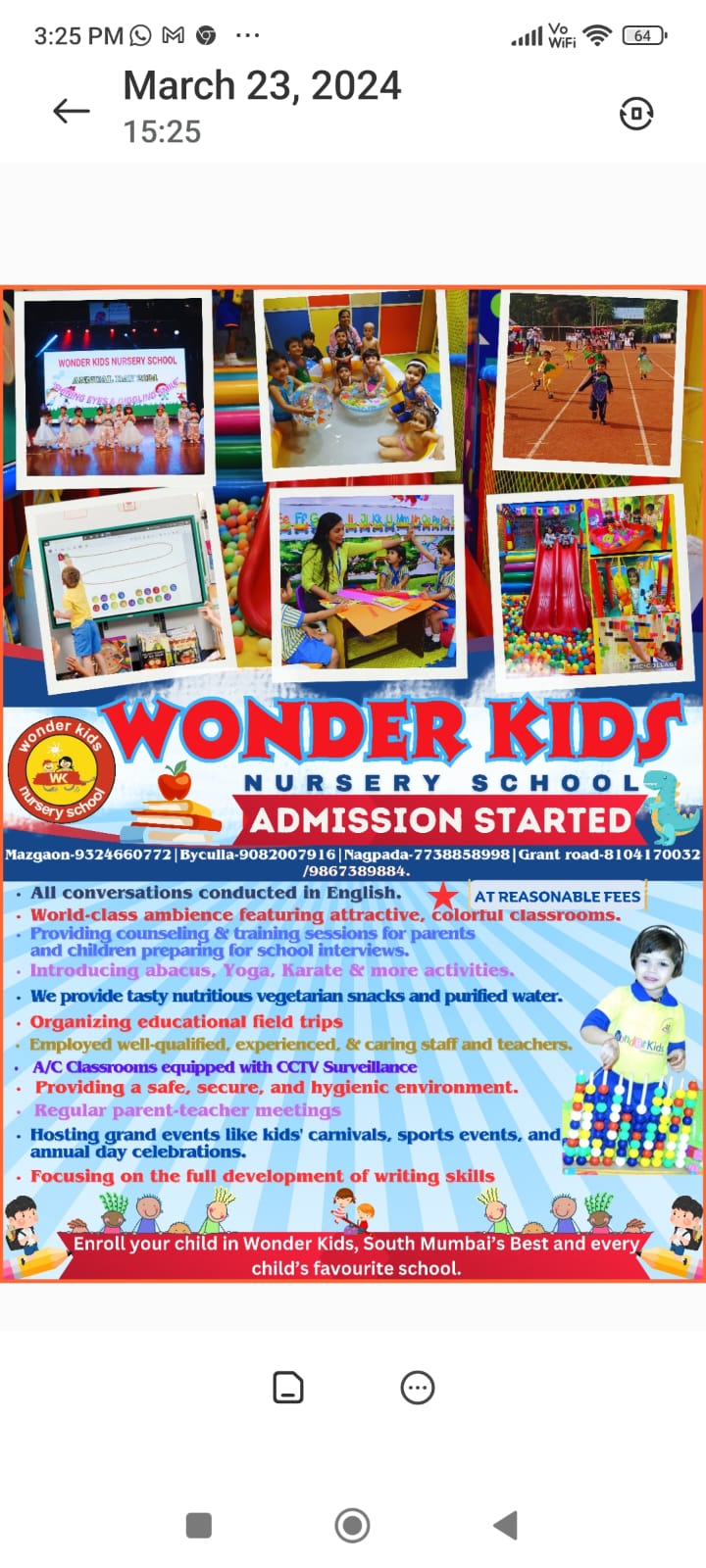 Wonder Kids Nursery School ADMISSION IN FULL SWING For Play Group, Nursery, Jr.KG & Sr.Kg