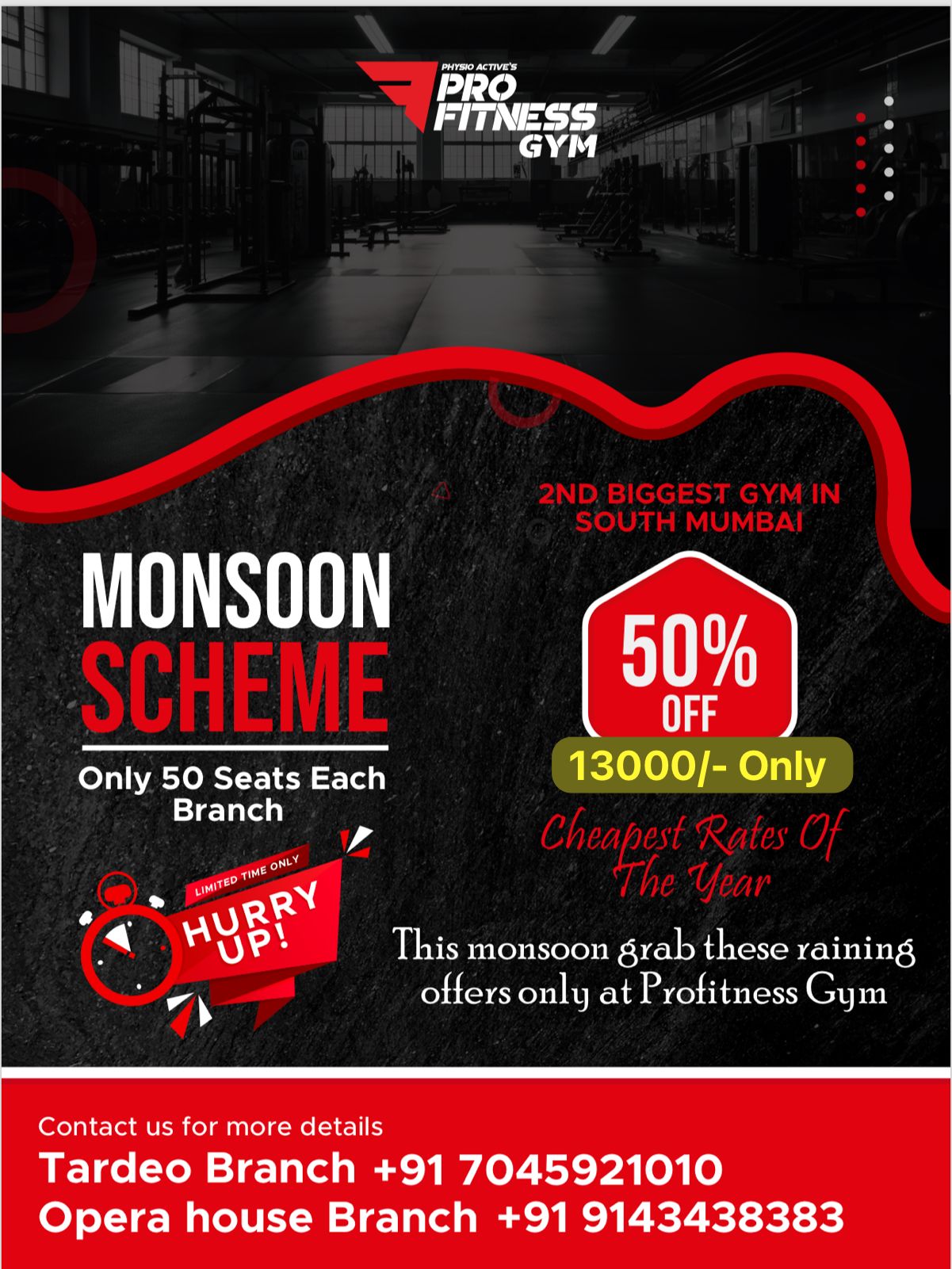 PhysioActive’s Pro Fitness Gym Last 10 Seats for Monsoon Mega Sale 50% Off on Gym Memberships