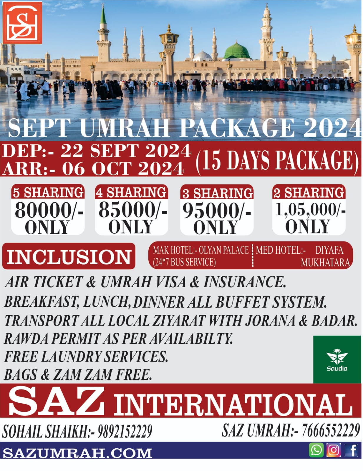 SAZ INTERNATIONAL TOURS AND TRAVELS UMRAH PACKAGE