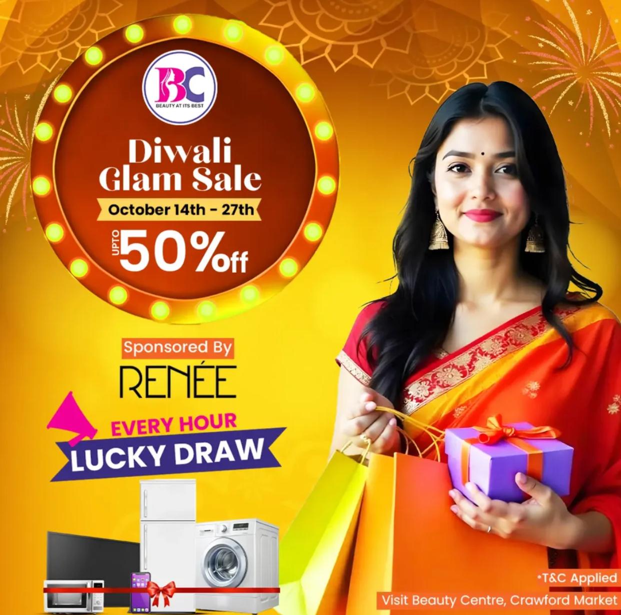 DIWALI GLAM SALE Upto 50% Off On Beauty Products By Beauty Centre Crawford Market Branch