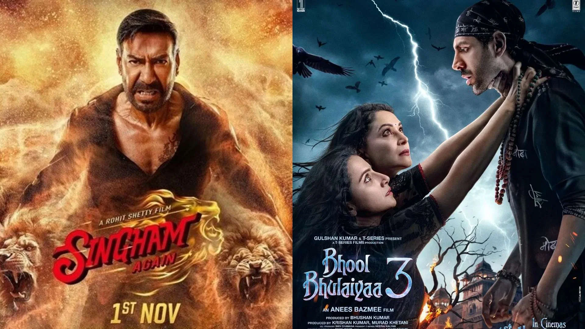 Diwali Dhamaka Box Office par Bollywood ki 2 badi movies aaj hui release, Singham Again Vs Bhool Bhulaiyaa 3