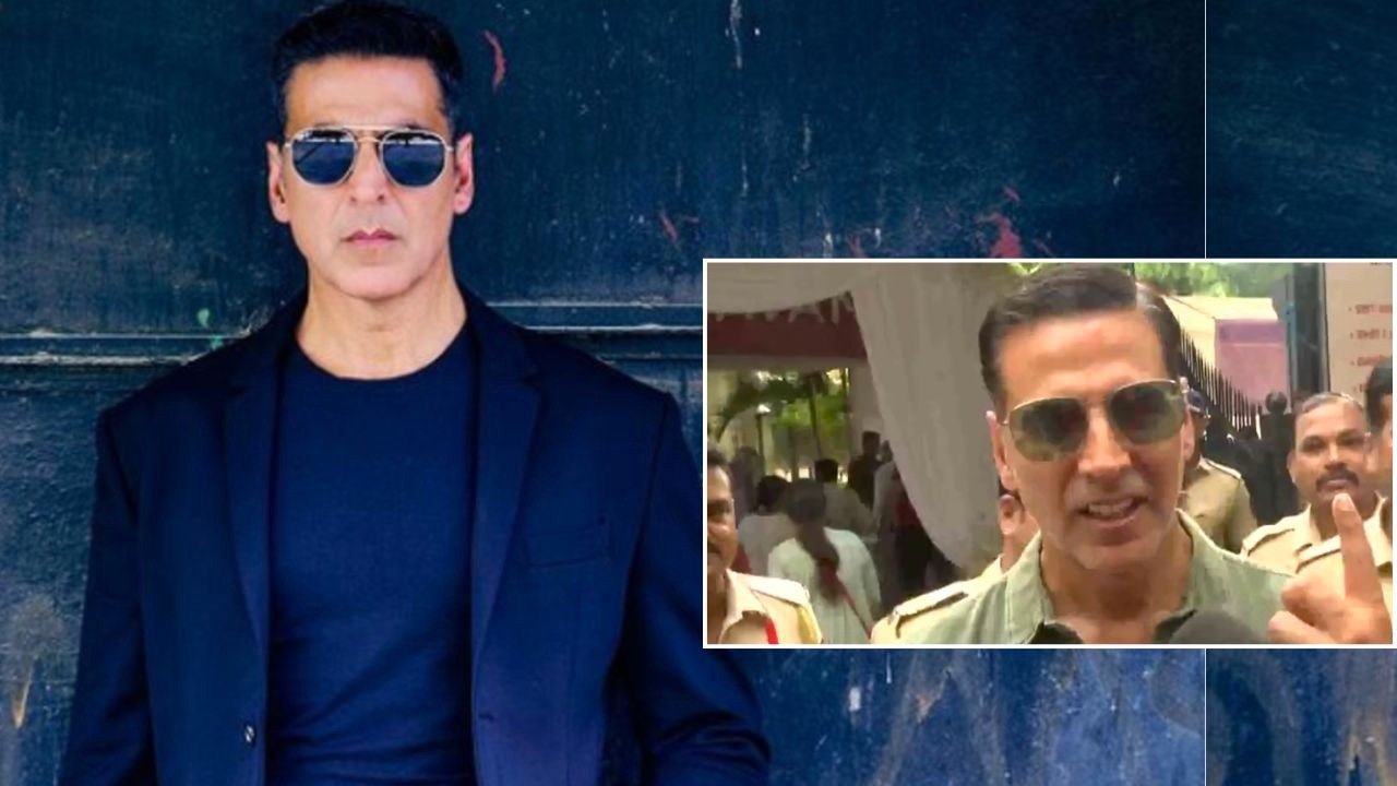 Actor Akshay Kumar Mumbai Mein Polling Booth Par Matdaan Karne Ke Baad Apne Ungali Par Lagaye Gaye Ink Mark Ko Dikhaate Hue Aaye Nazar
