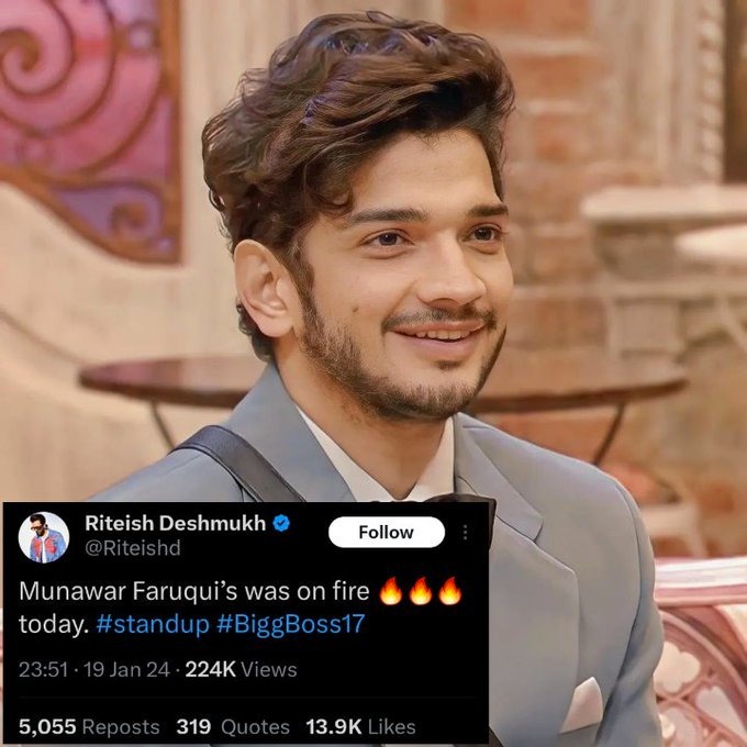 BiggBoss17: Munawar Faruqui’s Was On Fire Today Ritesh Deshmukh Ne Ki Tarif