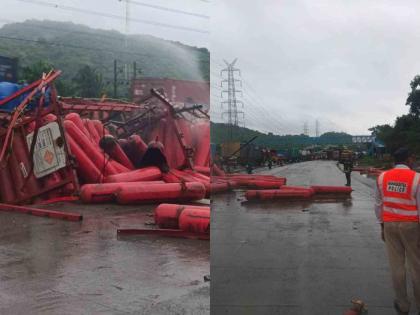 Hydrogen Cylinders Se Bhara Truck Palti Hua Aur Aag Lagi At Vasai On Mumbai Ahmedabad Highway, No Injuries Reported
