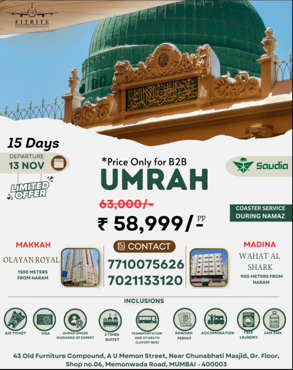 UMRAH PACKAGE: 13 NOVEMBER 2024 LIMITED OFFER: ONLY 15 SLOTS AVAILABLE
