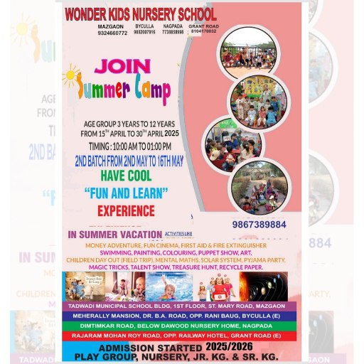 WONDER KIDS NURSERY SCHOOL ADMISSION IN FULL SWING For Play Group, Nursery, Jr.KG & Sr.KG