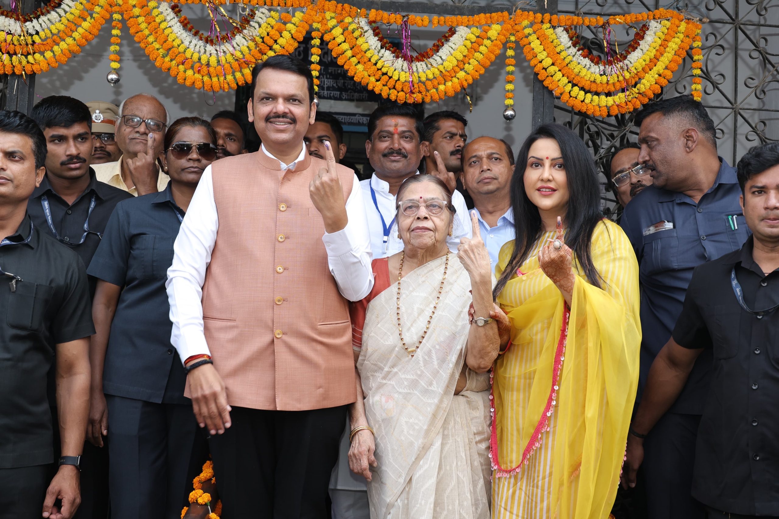 Maharashtra Elections 2024: Dy CM Devendra Fadnavis, Along With His Mother And Wife, Cast Their Vote At A Polling Booth In Nagpur