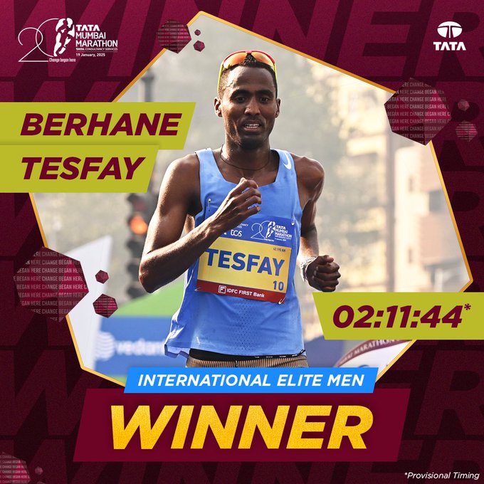 Tata Mumbai Marathon 2025 Ke Winner Rahe Eritrea Ke Berhane Tesfay Aur Mahilaon Me Kenya Ki Joyce Chepkemoi Tele