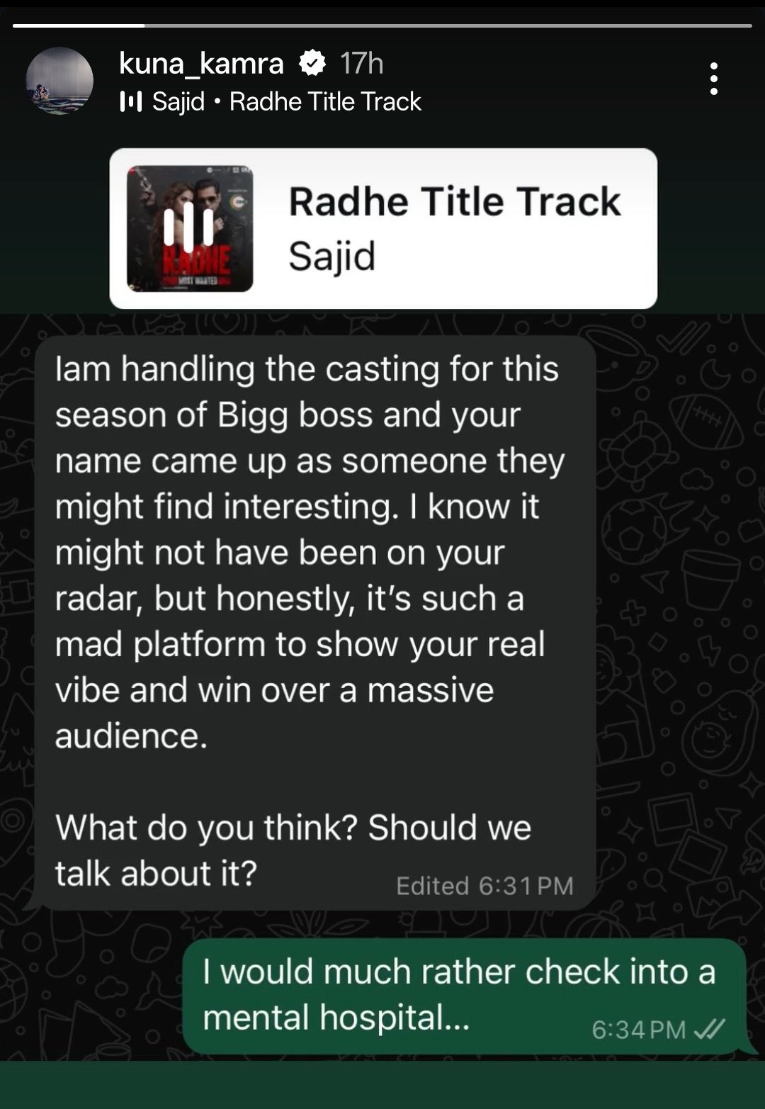 BiggBoss Show Me Jaane Se Accha Main Mental Hospital Me Jaana Pasand Karunga, Kunal Kamra Ka Chat Hua Viral
