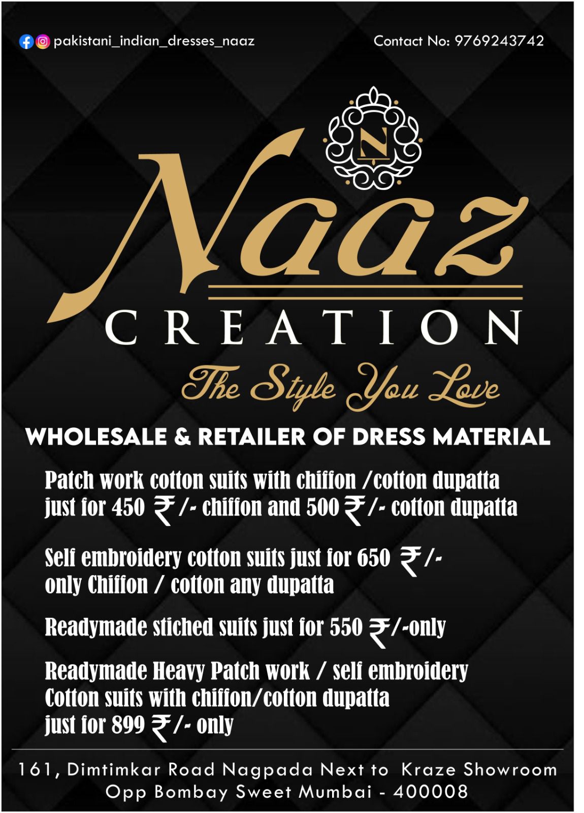 Naaz Creation – The Style You Love!  Opening Offer   1 Week Special Sales!
