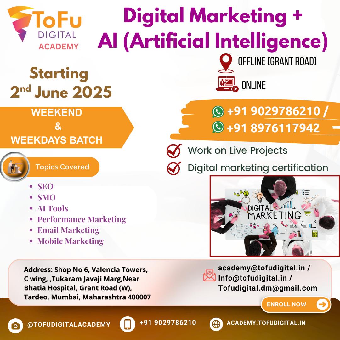 ToFu Digital Academy Digital Marketing & AI (Artificial Intelligence) Course New Batches – Weekdays & Weekends