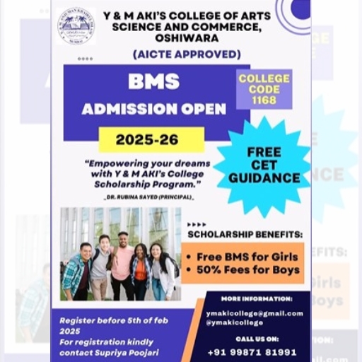 Admissions Open! Y & M AKI’s College of Arts, Science & Commerce, Oshiwara (Affiliated to Mumbai University)