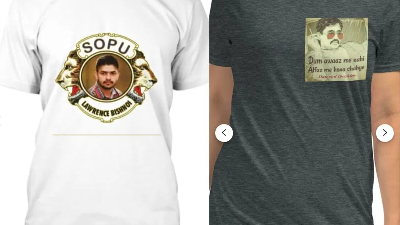 Don Dawood Ibrahim Aur Gangster Lawrence Bishnoi Ke Photo Print Wali T-shirt Sale Karne Wale E-Commerce Platforms Par Case Darj
