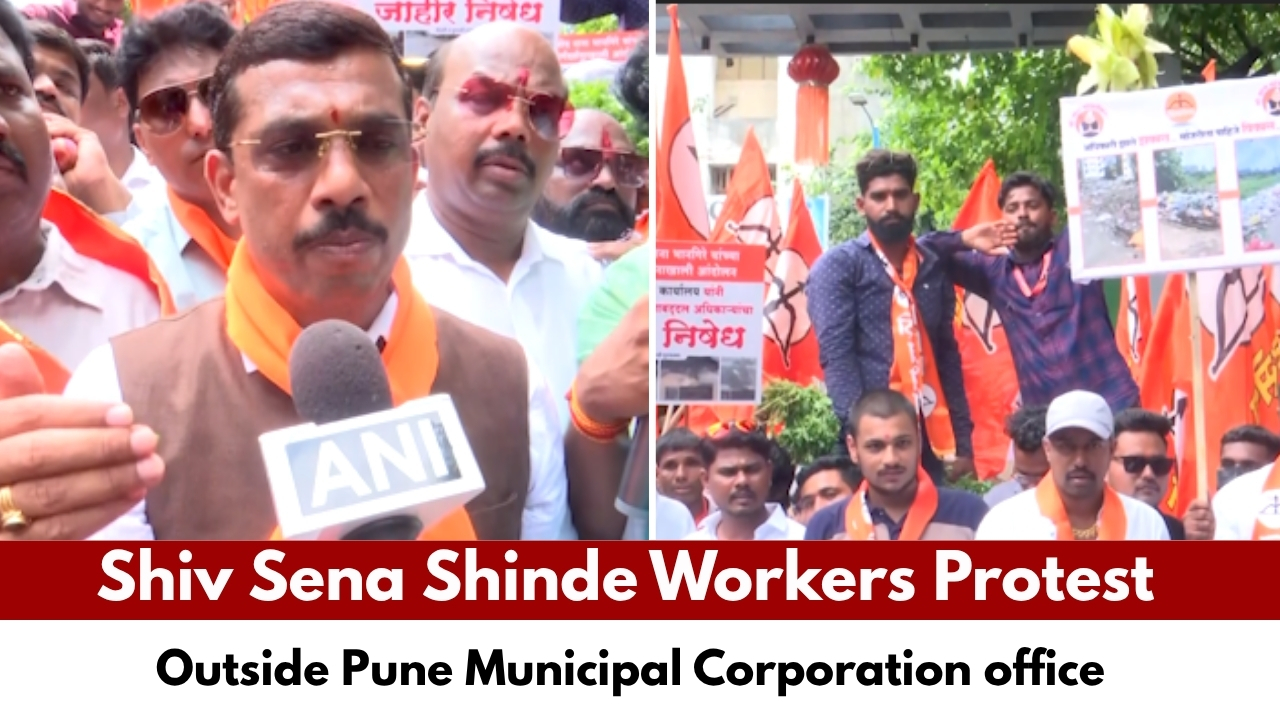 Shiv Sena Shinde Workers Protest Outside Pune Municipal Corporation office