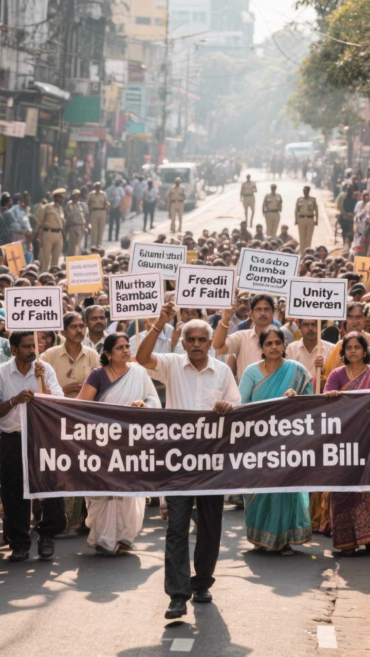 “Anti-Conversion Bill ke Khilaaf Mumbai Region me Catholic Sabha ka Shantipurn Protest”.