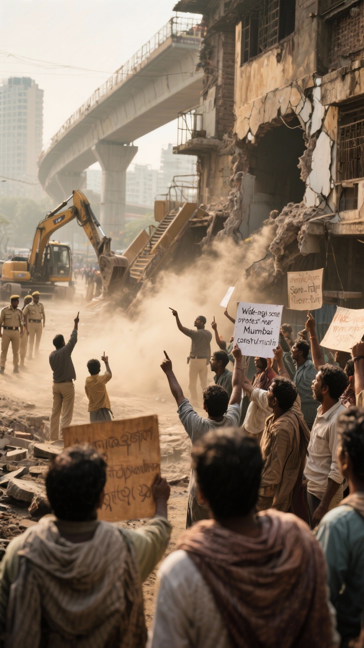 Elphinstone Road Ke Rehnewalon Ne Kiya Protest — Sewri-Worli Elevated Corridor Ki Construction Se Purani Buildingon Me Vibration