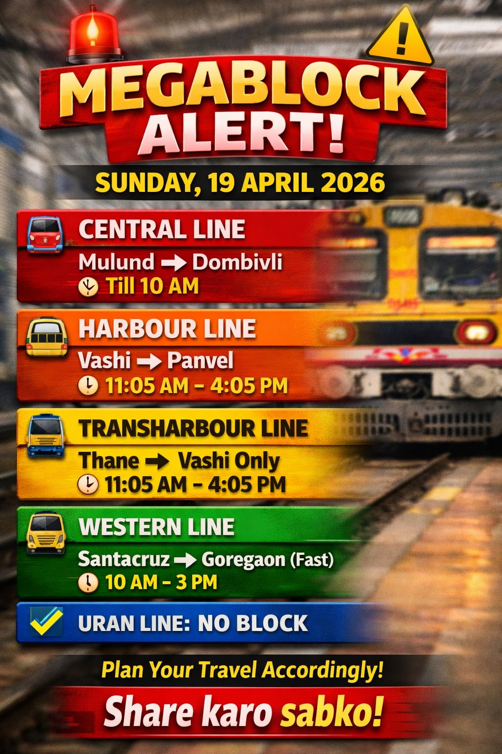RAILWAY MEGABLOCK ON SUNDAY 19.04.2026