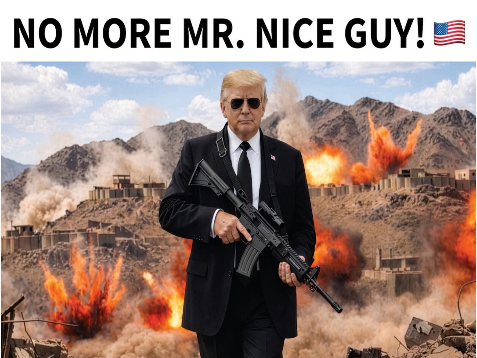 Trump warns Iran, “Better get smart soon”; posts picture with gun and slogan ‘No more Mr. Nice Guy’