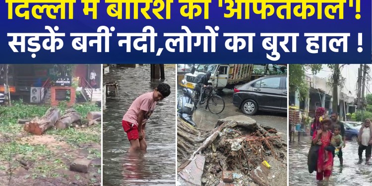 Heavy rain worsens situation in Delhi; severe waterlogging on several roads and trees uprooted in various areas.