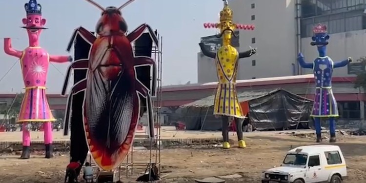 Dussehra celebrations across India feature giant Ravana effigies, 30-foot cockroach in Delhi catches eye